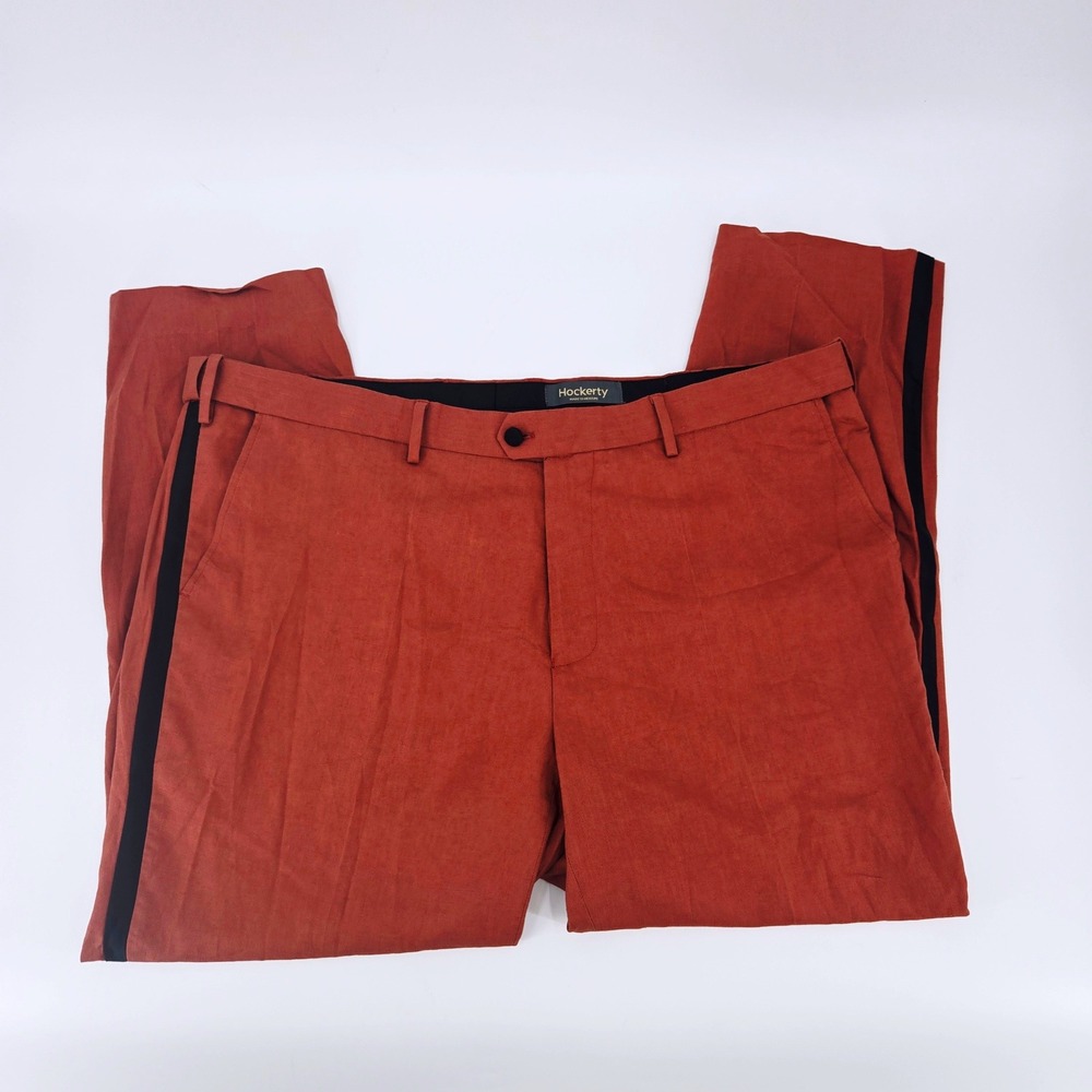 Hockerty Bespoke Rust Orange Linen Tuxedo Stripe Trousers‎ Gorpcore 42x25.5